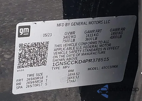 2023 Chevrolet Suburban 2Wd Lt from USA, damaged, VIN 1GNSCCKD4PR378515